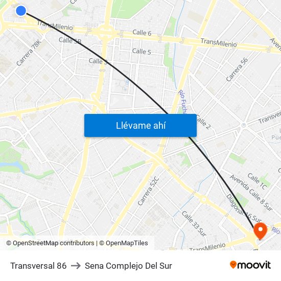 Transversal 86 to Sena Complejo Del Sur map