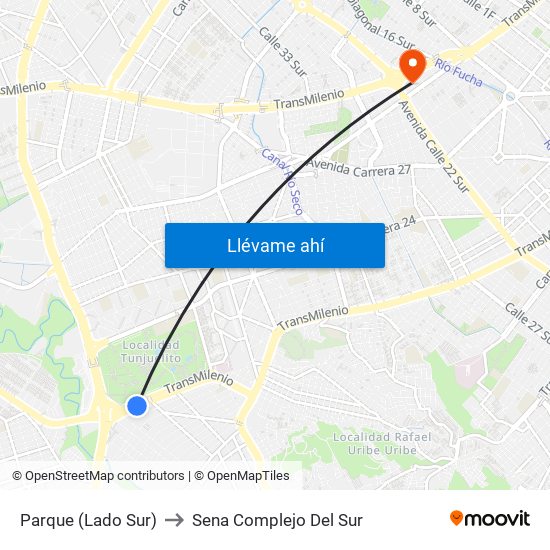 Parque (Lado Sur) to Sena Complejo Del Sur map