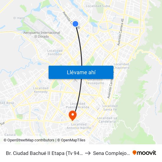 Br. Ciudad Bachué II Etapa (Tv 94l - Cl 80 Bis A) to Sena Complejo Del Sur map