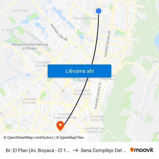 Br. El Plan (Av. Boyacá - Cl 147) to Sena Complejo Del Sur map