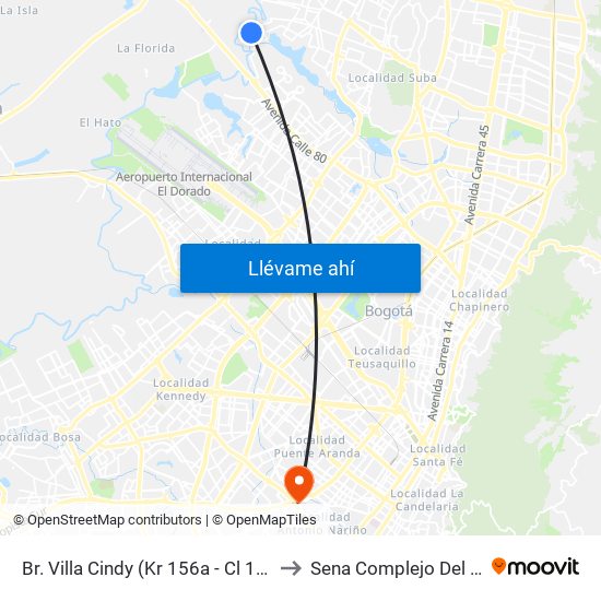 Br. Villa Cindy (Kr 156a - Cl 136a) to Sena Complejo Del Sur map