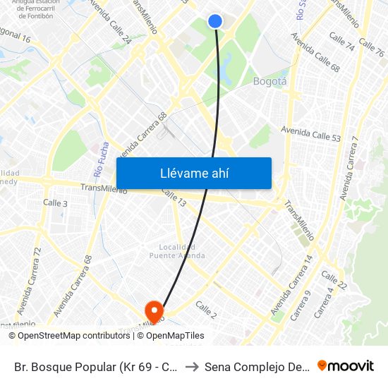 Br. Bosque Popular (Kr 69 - Cl 63a) to Sena Complejo Del Sur map