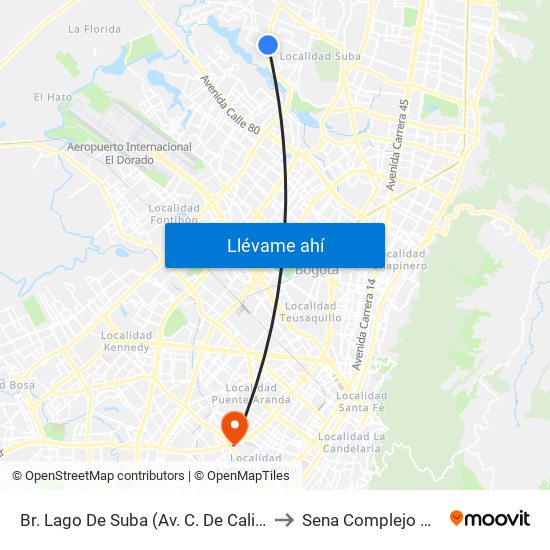 Br. Lago De Suba (Av. C. De Cali - Cl 130) to Sena Complejo Del Sur map