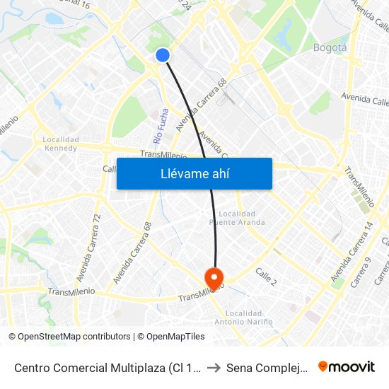 Centro Comercial Multiplaza (Cl 19a - Av. Boyacá) to Sena Complejo Del Sur map
