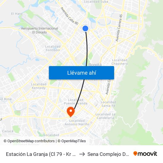 Estación La Granja (Cl 79 - Kr 77 Bis) to Sena Complejo Del Sur map