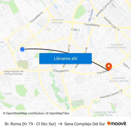 Br. Roma (Kr 79 - Cl 56c Sur) to Sena Complejo Del Sur map