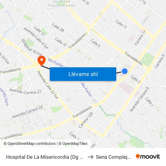 Hospital De La Misericordia (Dg 2 - Av. Caracas) to Sena Complejo Del Sur map