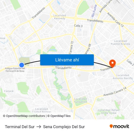 Terminal Del Sur to Sena Complejo Del Sur map