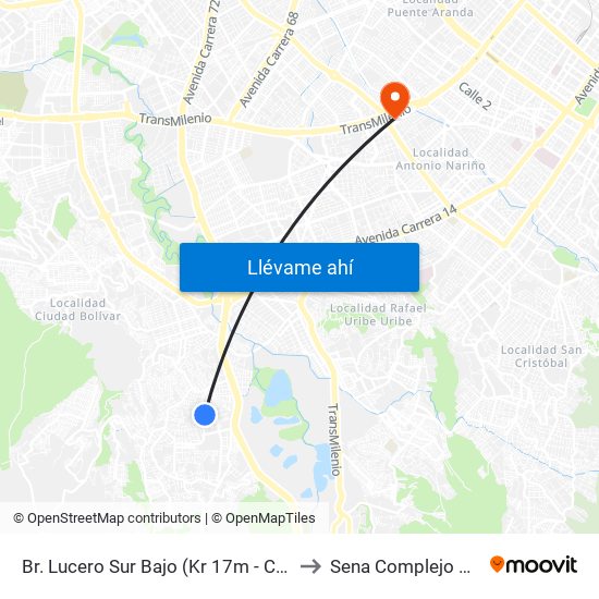 Br. Lucero Sur Bajo (Kr 17m - Cl 69a Sur) to Sena Complejo Del Sur map