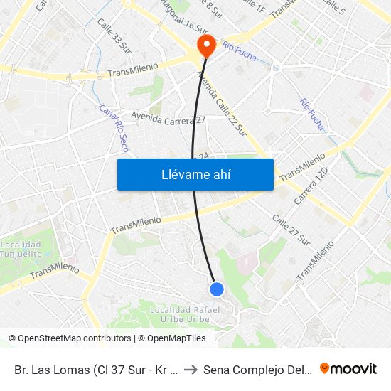 Br. Las Lomas (Cl 37 Sur - Kr 12a) to Sena Complejo Del Sur map
