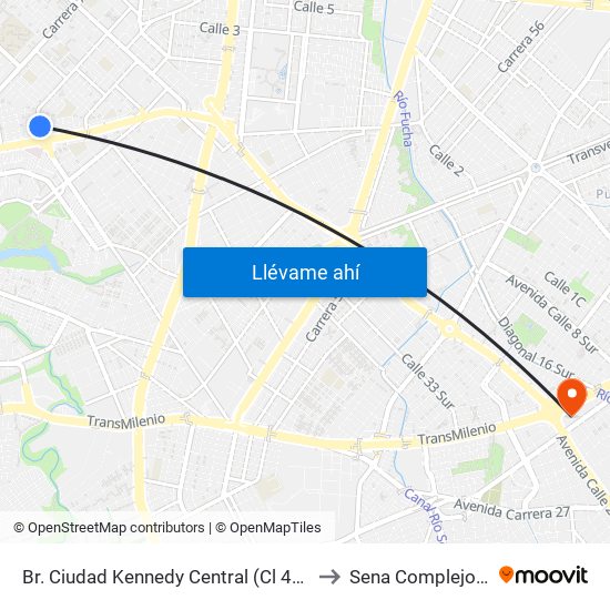 Br. Ciudad Kennedy Central (Cl 40 Sur - Kr 77a) to Sena Complejo Del Sur map