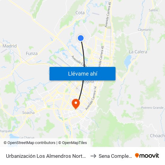 Urbanización Los Almendros Norte (Cl 152b - Kr 114d) to Sena Complejo Del Sur map