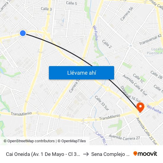 Cai Oneida (Av. 1 De Mayo - Cl 35b Sur) (A) to Sena Complejo Del Sur map