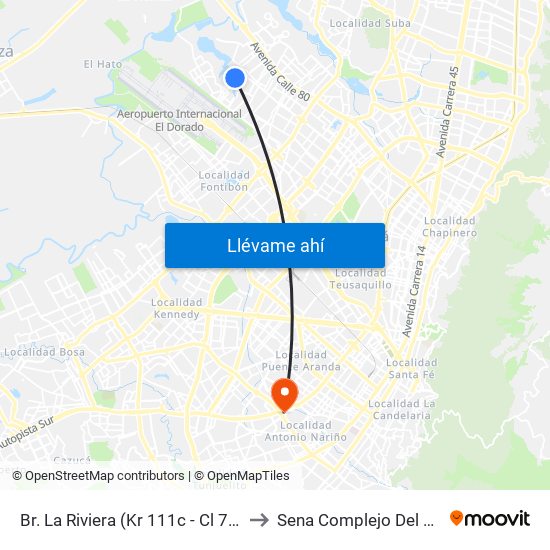 Br. La Riviera (Kr 111c - Cl 70f) to Sena Complejo Del Sur map