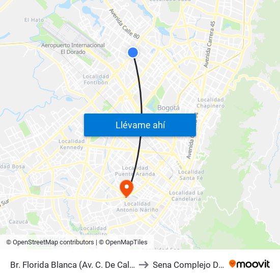 Br. Florida Blanca (Av. C. De Cali - Cl 70) to Sena Complejo Del Sur map