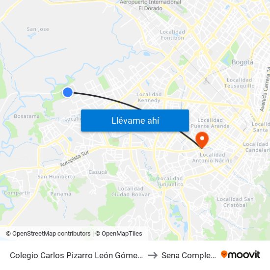 Colegio Carlos Pizarro León Gómez (Cl 73 Sur - Kr 103) to Sena Complejo Del Sur map