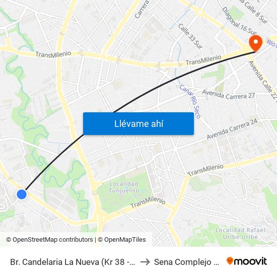 Br. Candelaria La Nueva (Kr 38 - Cl 62 Sur) to Sena Complejo Del Sur map