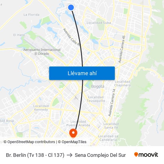 Br. Berlín (Tv 138 - Cl 137) to Sena Complejo Del Sur map