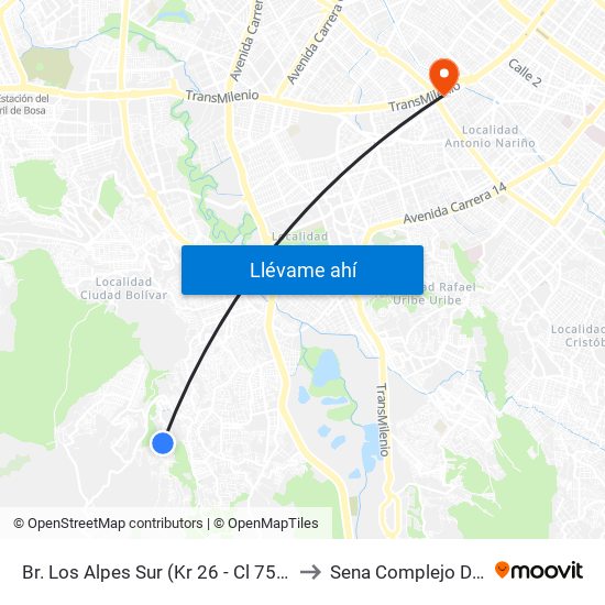 Br. Los Alpes Sur (Kr 26 - Cl 75 Bis Sur) to Sena Complejo Del Sur map