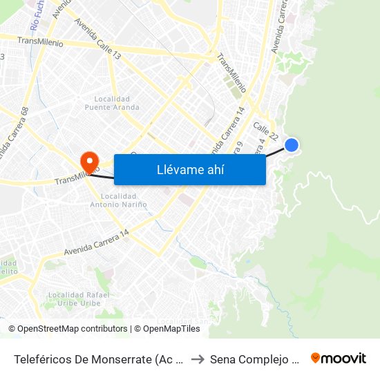 Teleféricos De Monserrate (Ac 20 - Ak 1) to Sena Complejo Del Sur map
