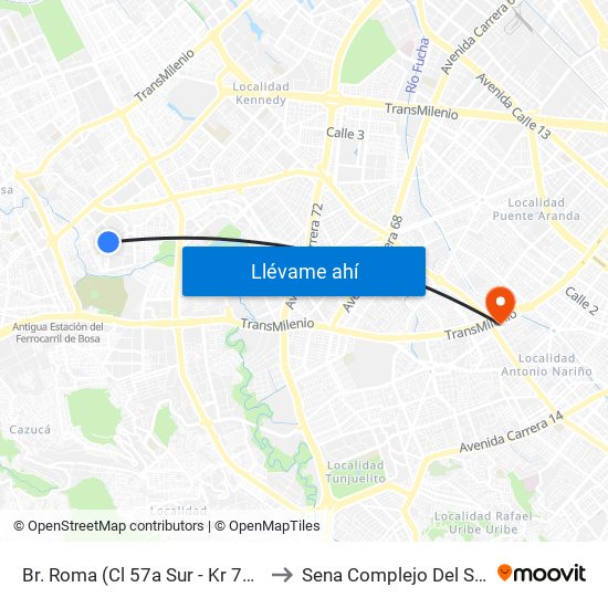 Br. Roma (Cl 57a Sur - Kr 78f) to Sena Complejo Del Sur map