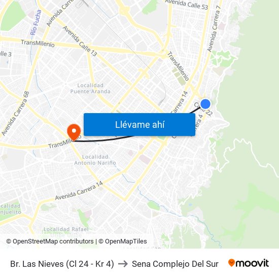 Br. Las Nieves (Cl 24 - Kr 4) to Sena Complejo Del Sur map