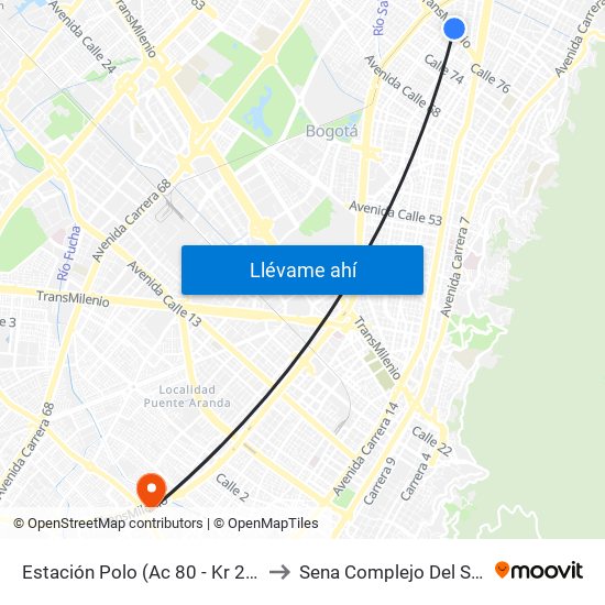 Estación Polo (Ac 80 - Kr 27) to Sena Complejo Del Sur map
