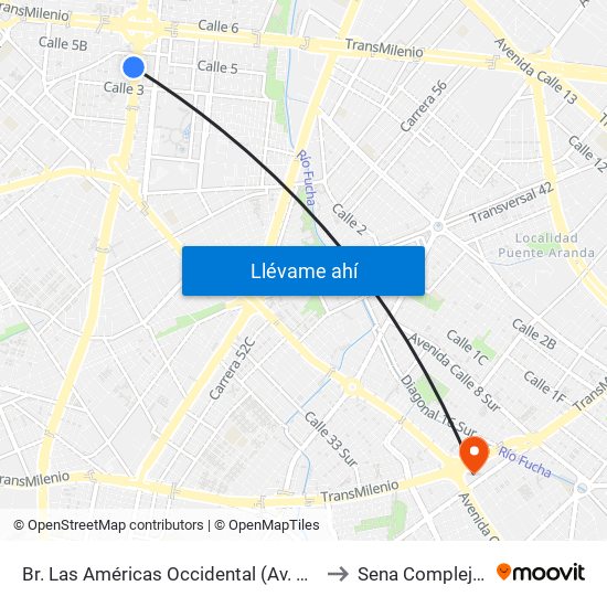 Br. Las Américas Occidental (Av. Boyacá - Cl 3b) (A) to Sena Complejo Del Sur map