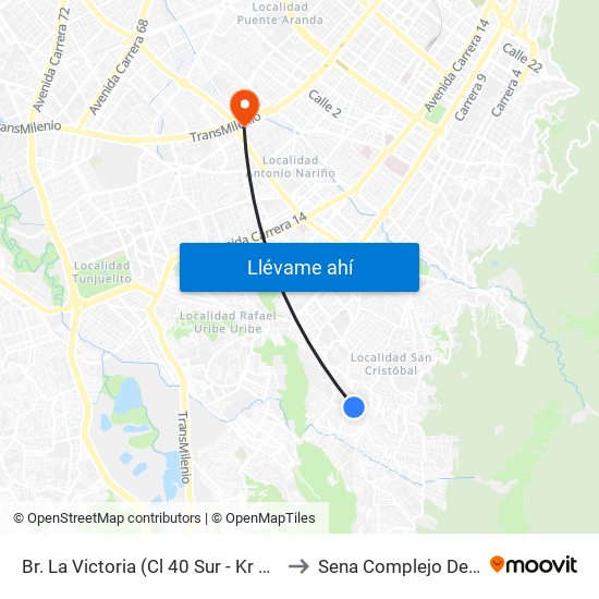 Br. La Victoria (Cl 40 Sur - Kr 3 Este) to Sena Complejo Del Sur map