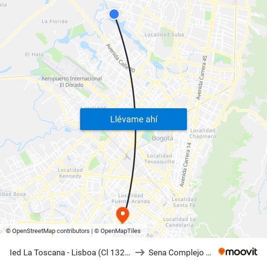 Ied La Toscana - Lisboa (Cl 132 - Kr 145a) to Sena Complejo Del Sur map