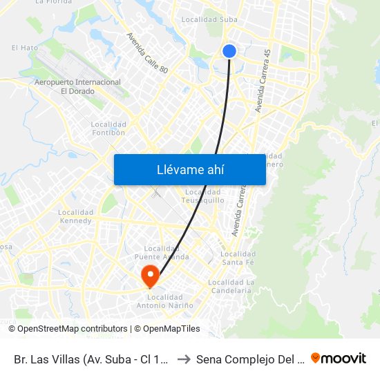 Br. Las Villas (Av. Suba - Cl 127d) to Sena Complejo Del Sur map