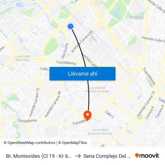 Br. Montevideo (Cl 19 - Kr 69b) to Sena Complejo Del Sur map