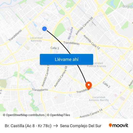 Br. Castilla (Ac 8 - Kr 78c) to Sena Complejo Del Sur map