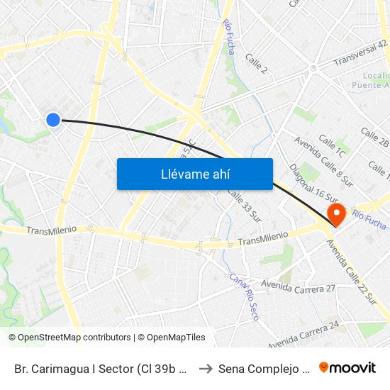 Br. Carimagua I Sector (Cl 39b Sur - Kr 72i) to Sena Complejo Del Sur map