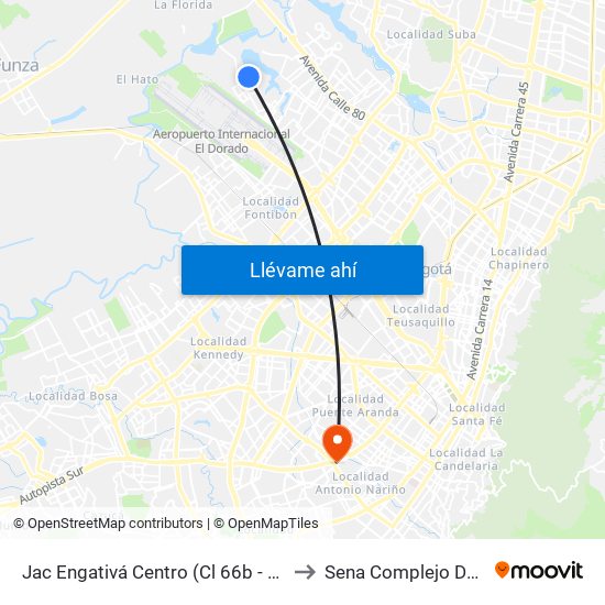 Jac Engativá Centro (Cl 66b - Kr 121) to Sena Complejo Del Sur map