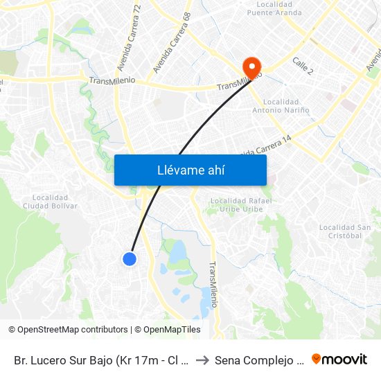 Br. Lucero Sur Bajo (Kr 17m - Cl 66a Sur) (A) to Sena Complejo Del Sur map
