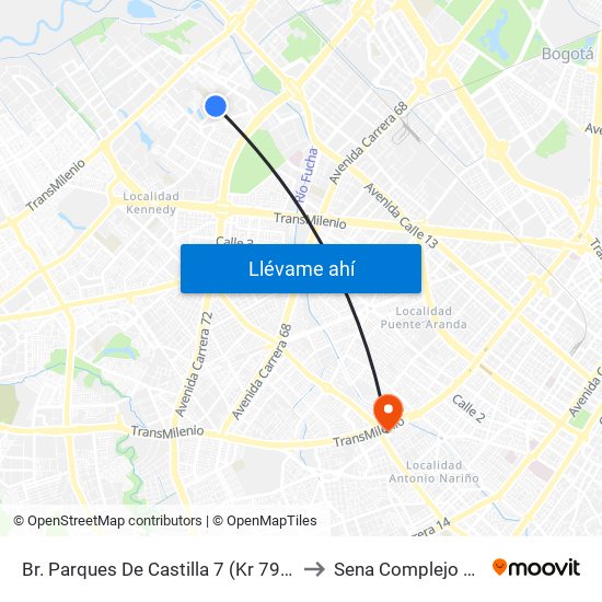 Br. Parques De Castilla 7 (Kr 79a - Cl 11a) to Sena Complejo Del Sur map