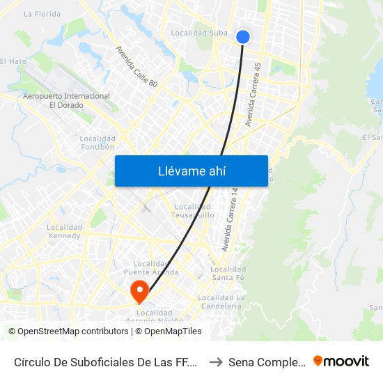 Círculo De Suboficiales De Las FF.MM. (Ac 138 - Kr 56) to Sena Complejo Del Sur map