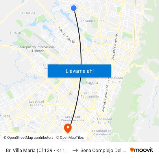 Br. Villa María (Cl 139 - Kr 114) to Sena Complejo Del Sur map