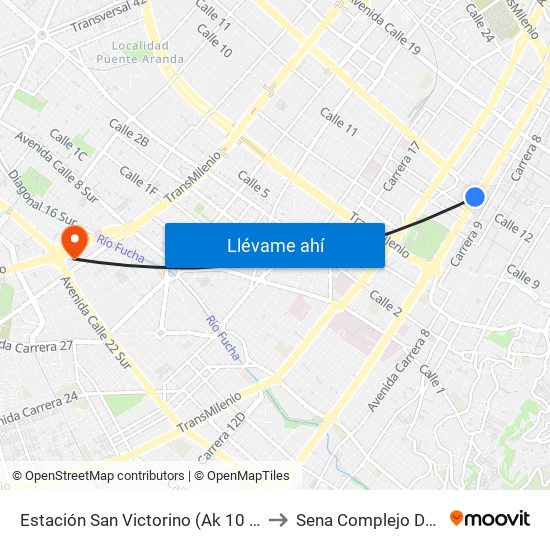 Estación San Victorino (Ak 10 - Cl 12) to Sena Complejo Del Sur map