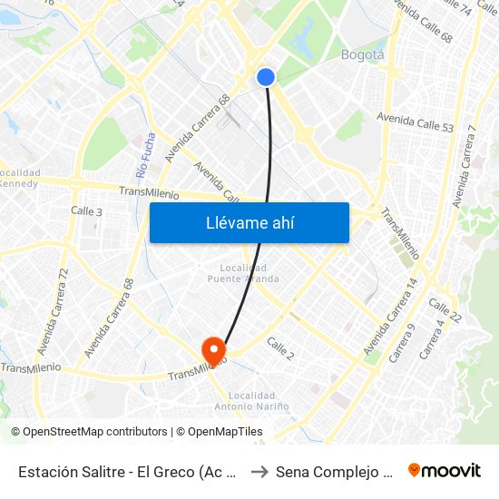 Estación Salitre - El Greco (Ac 26 - Kr 66) to Sena Complejo Del Sur map