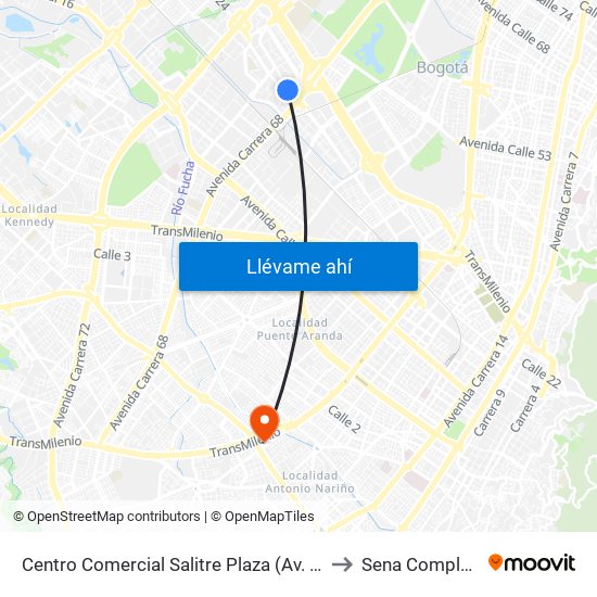 Centro Comercial Salitre Plaza (Av. La Esperanza - Kr 68a) to Sena Complejo Del Sur map