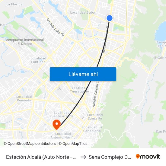 Estación Alcalá - Colegio Santo Tomás Dominicos (Auto Norte - Cl 136) to Sena Complejo Del Sur map