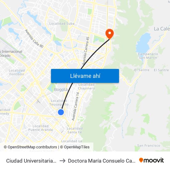Ciudad Universitaria - Lotería De Bogotá to Doctora María Consuelo Carranza B. Cirujana Plástica map