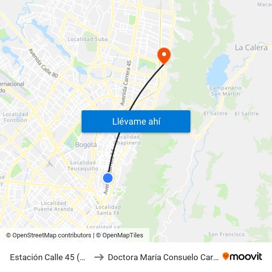 Estación Calle 45 (Ac 45 - Av. Caracas) to Doctora María Consuelo Carranza B. Cirujana Plástica map