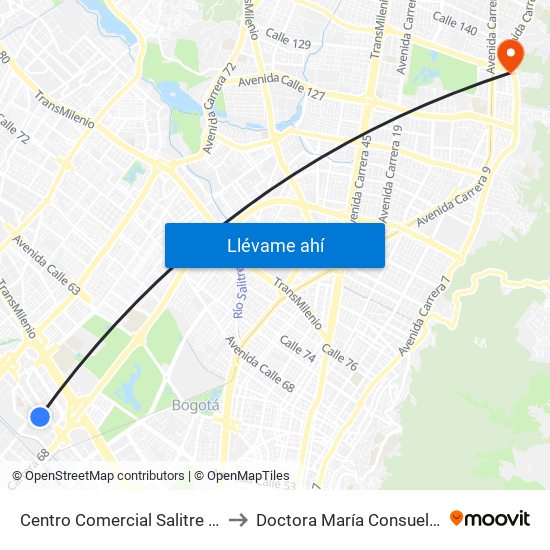 Centro Comercial Salitre Plaza (Av. La Esperanza - Kr 68b) to Doctora María Consuelo Carranza B. Cirujana Plástica map