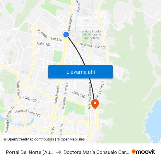 Portal Del Norte (Auto Norte - Cl 174a) to Doctora María Consuelo Carranza B. Cirujana Plástica map