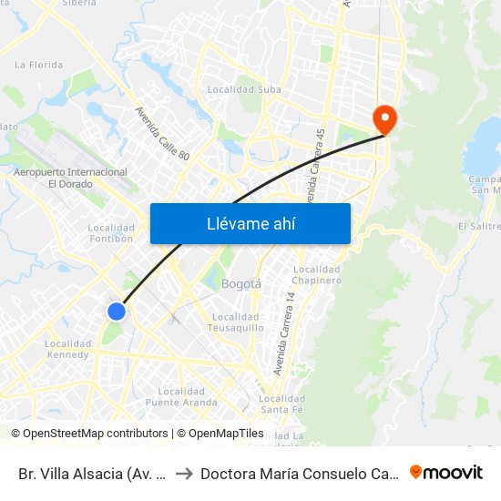 Br. Villa Alsacia (Av. Boyacá - Cl 12a) (A) to Doctora María Consuelo Carranza B. Cirujana Plástica map