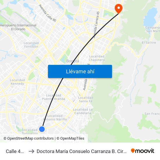 Calle 40 Sur to Doctora María Consuelo Carranza B. Cirujana Plástica map