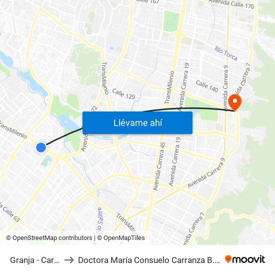 Granja - Carrera 77 to Doctora María Consuelo Carranza B. Cirujana Plástica map